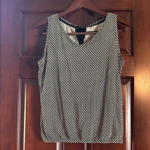 Ann Taylor Loft Striped Black and White Sleeveless Top with tie in back